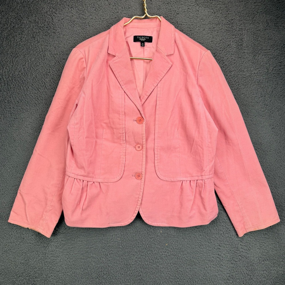 Talbots Womens 12P Pink Corduroy Peplum Blazer Jacket Button Front Petite